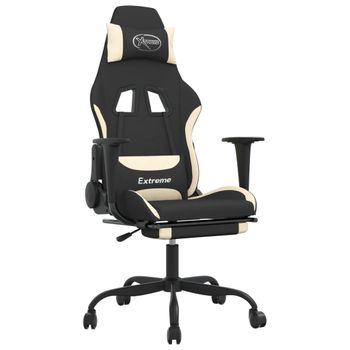 Silla Gaming Con Reposapiés Tela Crema Y Negro