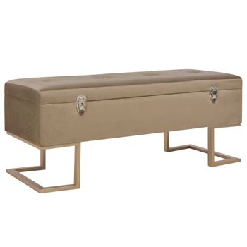 Banco Con Compartimento 105 Cm Beige De Terciopelo