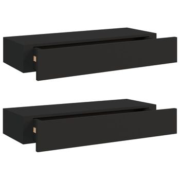 Estantes De Pared Con Cajón 2 Uds Mdf Negro 60x23,5x10 Cm