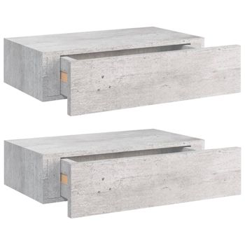 Estante De Pared Con Cajón 2 Uds Mdf Gris Hormigón 40x23,5x10cm