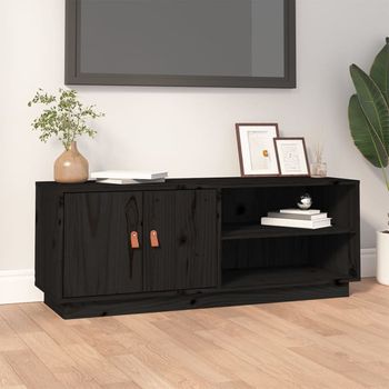 Mueble De Tv De Madera Maciza De Pino Negro 105x34x40 Cm