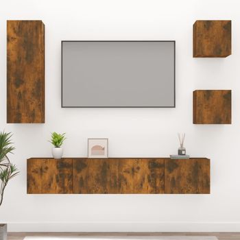 Set De Muebles De Tv 5 Pzas Madera Contrachapada Roble Ahumado