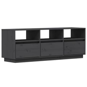 Mueble De Tv De Madera Maciza De Pino Gris 140x37x50 Cm