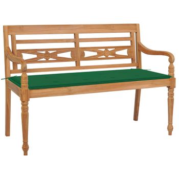 Banco Batavia Madera Maciza De Teca Con Cojín Verde 120 Cm