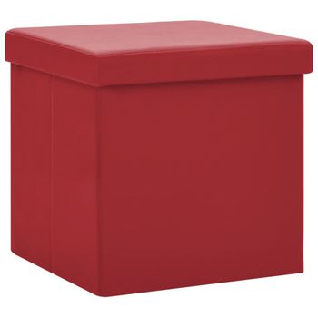 Taburete Con Almacenaje Plegable Rojo Vino Tinto Pvc