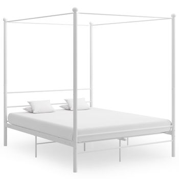 Estructura De Cama Con Dosel Metal Blanco 160x200 Cm