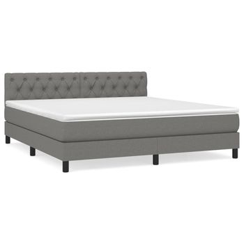 Cama Box Spring Con Colchón Tela Gris Oscuro 160x200 Cm