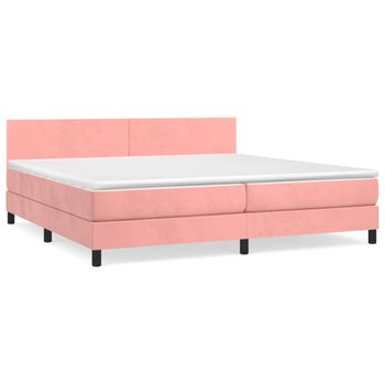 Cama Box Spring Con Colchón Terciopelo Rosa 200x200 Cm