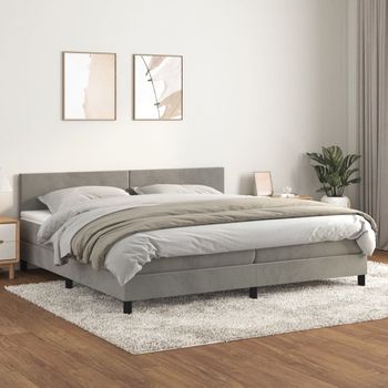 Cama Box Spring Con Colchón Terciopelo Gris Claro 200x200 Cm