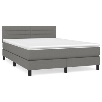 Cama Box Spring Con Colchón Tela Gris Oscuro 140x190 Cm