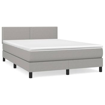 Cama Box Spring Con Colchón Tela Gris Claro 140x190 Cm