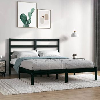 Estructura De Cama Doble Madera Maciza Negro 120x190 Cm