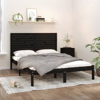 Estructura De Cama Madera Maciza De Pino Negro 120x200 Cm