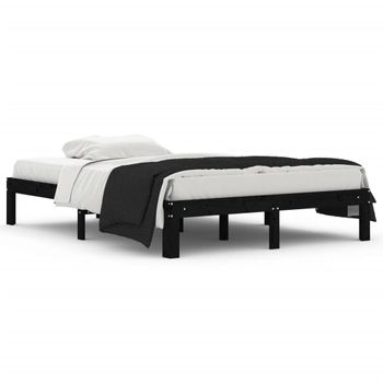 Estructura De Cama Madera Maciza Doble Negra 135x190cm