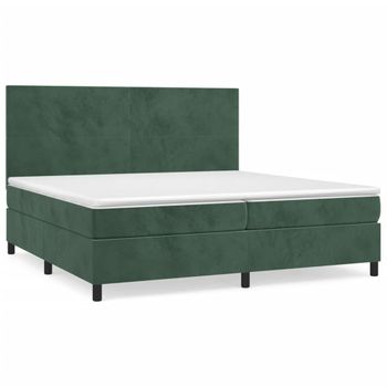 Cama Box Spring Con Colchón Terciopelo Verde Oscuro 200x200 Cm