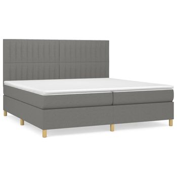 Cama Box Spring Con Colchón Tela Gris Oscuro 200x200 Cm