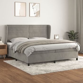 Cama Box Spring Con Colchón Terciopelo Gris Claro 200x200 Cm