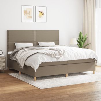 Cama Box Spring Con Colchón Tela Gris Taupe 200x200 Cm