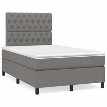 Cama Box Spring Con Colchón Tela Gris Oscuro 120x200 Cm