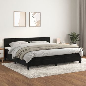 Cama Box Spring Con Colchón Terciopelo Negro 200x200 Cm