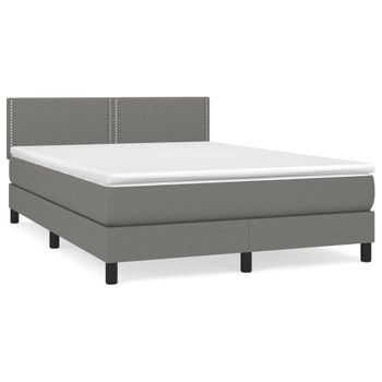 Cama Box Spring Con Colchón Tela Gris Oscuro 140x190 Cm