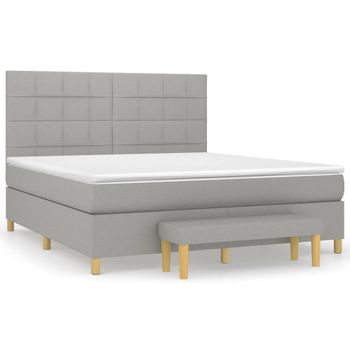 Cama Box Spring Con Colchón Tela Gris Claro 160x200 Cm