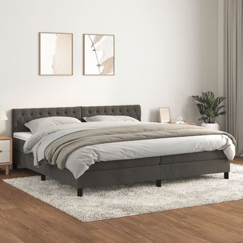 Cama Box Spring Con Colchón Terciopelo Gris Oscuro 200x200 Cm