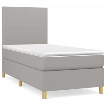 Cama Box Spring Con Colchón Tela Gris Claro 90x200 Cm