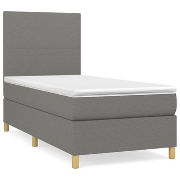 Cama Box Spring Con Colchón Tela Gris Oscuro 80x200 Cm