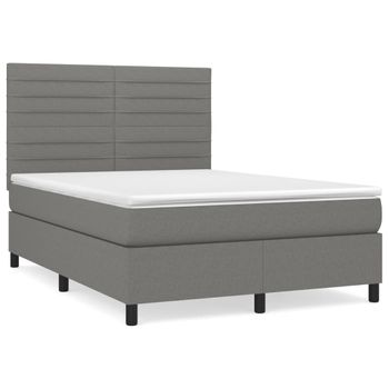 Cama Box Spring Con Colchón Tela Gris Oscuro 140x190 Cm