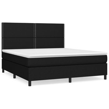 Cama Box Spring Con Colchón Tela Negro 160x200 Cm