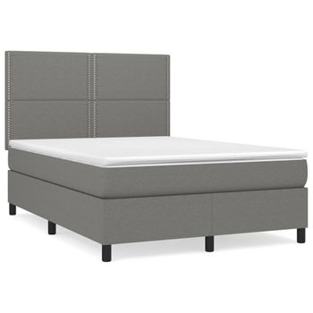 Cama Box Spring Con Colchón Tela Gris Oscuro 140x190 Cm