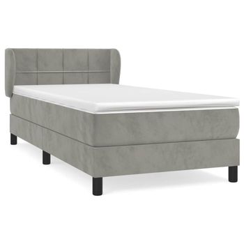 Cama Box Spring Con Colchón Terciopelo Gris Claro 80x200 Cm