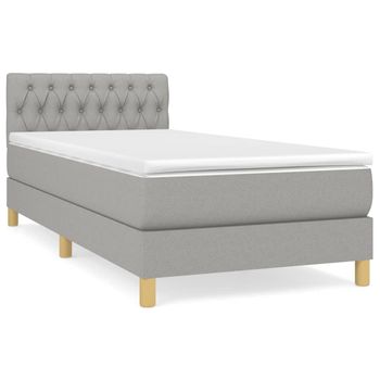 Cama Box Spring Con Colchón Tela Gris Claro 90x200 Cm