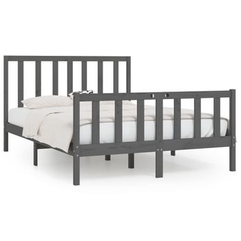 Estructura De Cama Madera Maciza Gris King Size 150x200 Cm