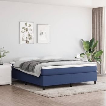 Cama Box Spring Con Colchón Tela Azul 160x200 Cm