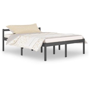 Cama Para Personas Mayores Madera Maciza Pino Gris 150x200 Cm