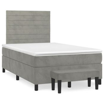 Cama Box Spring Con Colchón Terciopelo Gris Claro 120x200 Cm