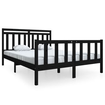 Estructura De Cama De Madera Maciza Negra 150x200 Cm