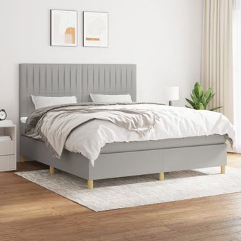 Cama Box Spring Con Colchón Tela Gris Claro 160x200 Cm