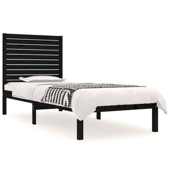 Estructura De Cama Madera Maciza Negro Individual 75x190 Cm