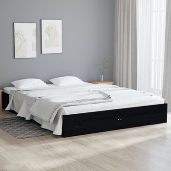 Estructura De Cama De Madera Maciza Negro 140x190 Cm