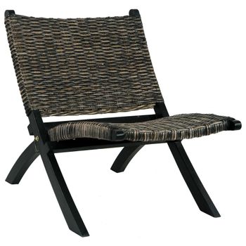 Silla De Ratán Kubu Natural Y Madera Maciza De Caoba Negro