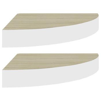 Estante Esquinero Pared 2 Uds Blanco Roble Mdf 25x25x3,8 Cm Marrón