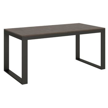 Mesa Extensible Moderna Tiroz, De 6 A 20 Plazas, L 180 A 440 Cm, Estructura De Madera Oscura Y Metal Antracita-base Y Soporte Con Ruedas