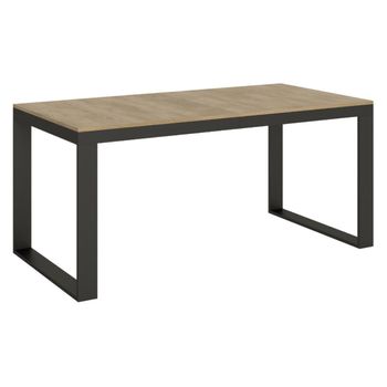 Mesa Moderna Extensible De 6 A 20 Plazas 180 A 440 Cm Estructura De Madera Clara Y Metal Antracita Tiroz-base Y Soporte Con Ruedas