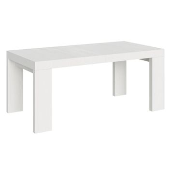 Mesa Rectangular Extensible Ribo Fresno Blanco 6 A 14 Plazas L 180 A 284 Cm-base Y Soporte Con Ruedas