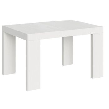 Ribo Fresno Blanco Mesa Rectangular Extensible De 6 A 18 Plazas L 130 A 390 Cm-base Y Soporte Con Ruedas