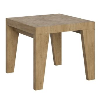 Mesa Cuadrada Pequeña 90/90 Cm Extensible Para 10 Personas 90 A 246 Cm Madera Clara Naxo-base Y Soporte Con Ruedas