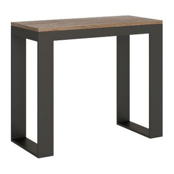 Consola Extensible De Madera Clara Con Armazón Y Patas De Acero Antracita 8 Personas De 40 A 196 Cm Kinole-soporte 4 Pies-3 Alargaderas Finas